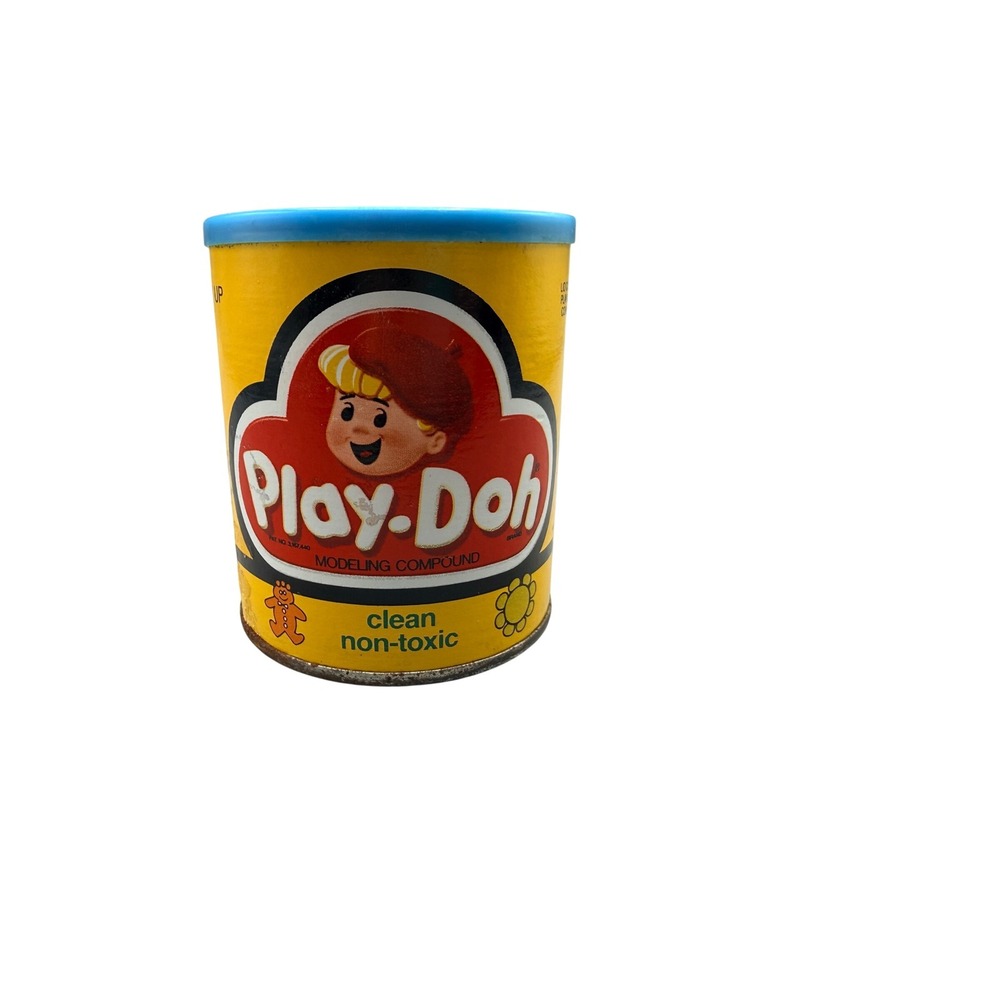 Vintage 1981 Kenner Play-Doh Empty Can Collectible Yellow Tin with Blue Lid
